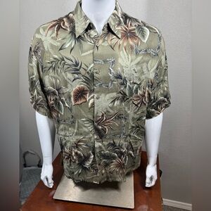 Green Tropical print casual button down shirt